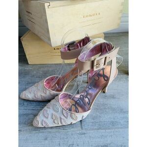 SAM EDELMAN Blush Pink Tan High Heel Designer Pumps LULU LIPS Ankle Strap 8